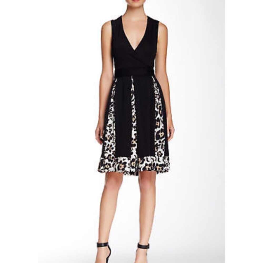 DVF Leopard Print Trim Black Wrap Dress